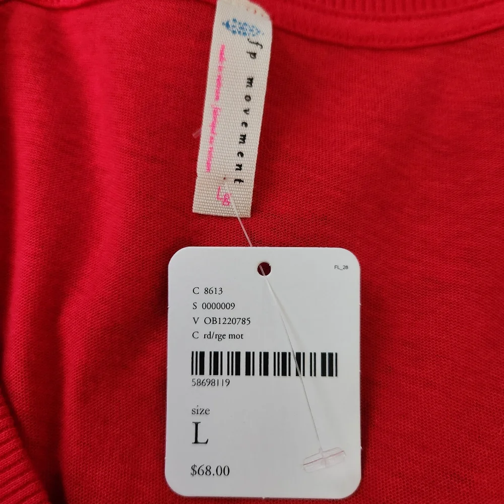 Free People FP Movement Aerial Long Sleeve Top Red & White Women's‎ Size Large